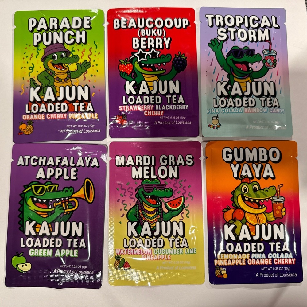 Kajun Loaded Tea 6 Count Variety Pack Powder Energy Drink Mix 250mg Caffeine